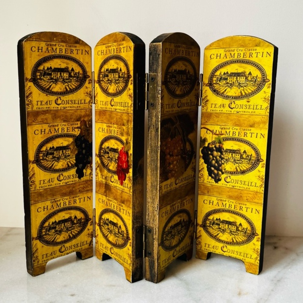 Vintage Wine Label Folding Screen
